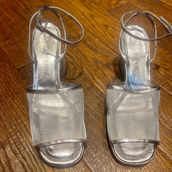 YSL — Yves Saint Laurent — Size 8 — Vintage Square Toe Silver Mesh Sandals - Picture 6 of 10